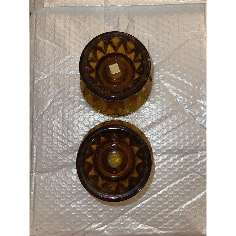 Vintage Antique Amber Glass Pedestal MULTI TYPE Candle Holder -Orig Sticker
